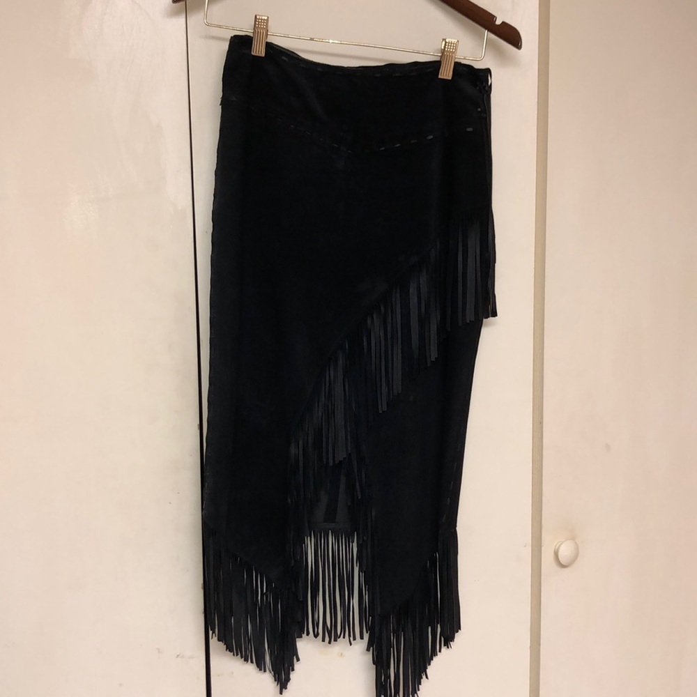 Fringe asymmetrical velvet skirt